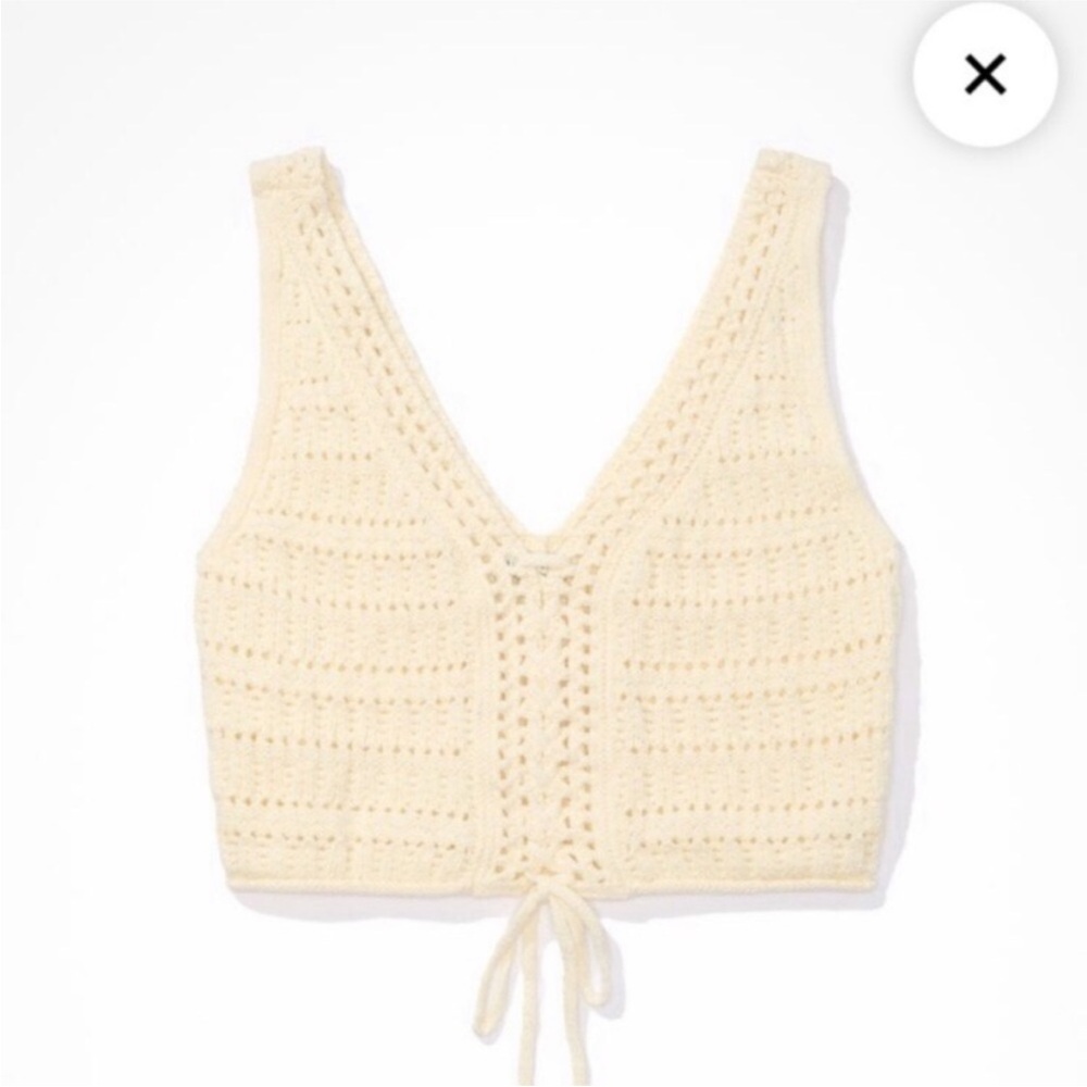 American Eagle Cropped Lace Up Knit Crochet Tank Top - Picture 3 of 6